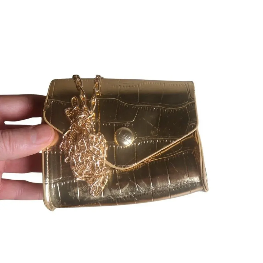 Gold Metallic Croc Mini Crossbody Clutch Chain Bag NWT